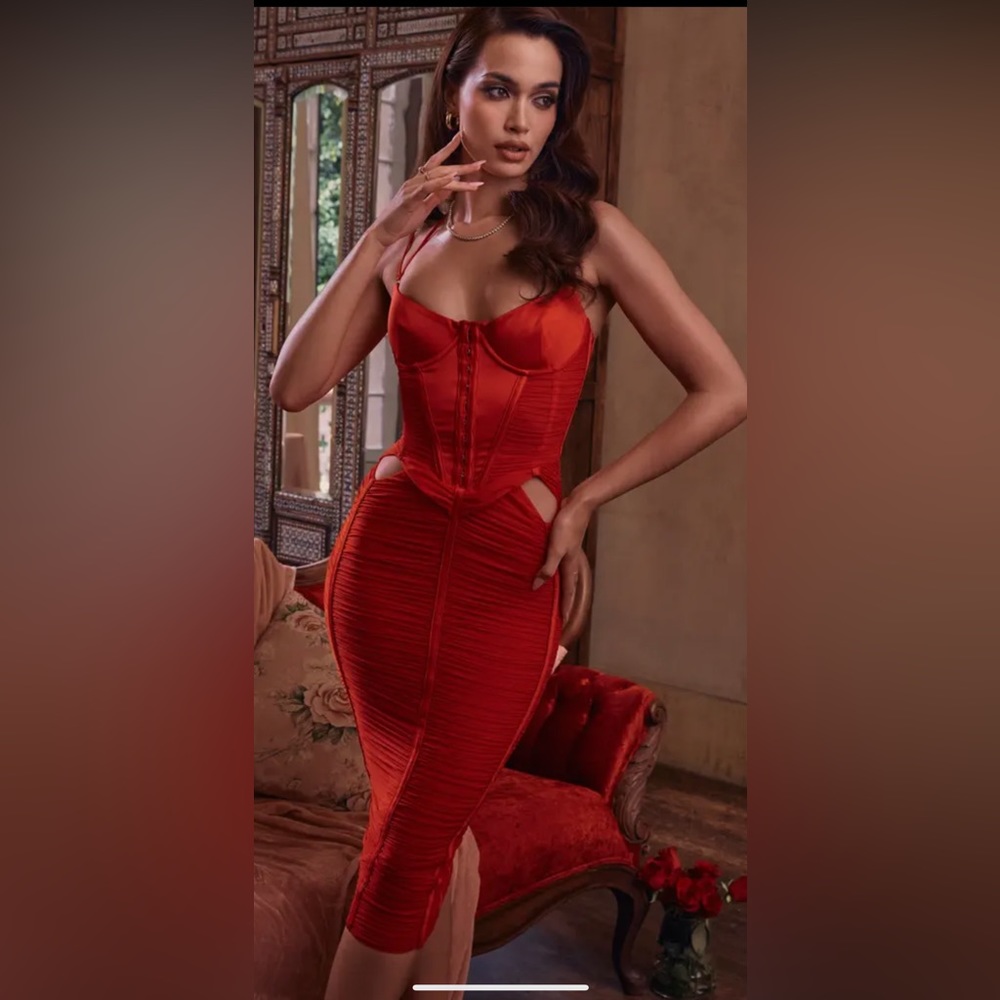 House of CB Red Scarlet Maya Ruched sexy dress